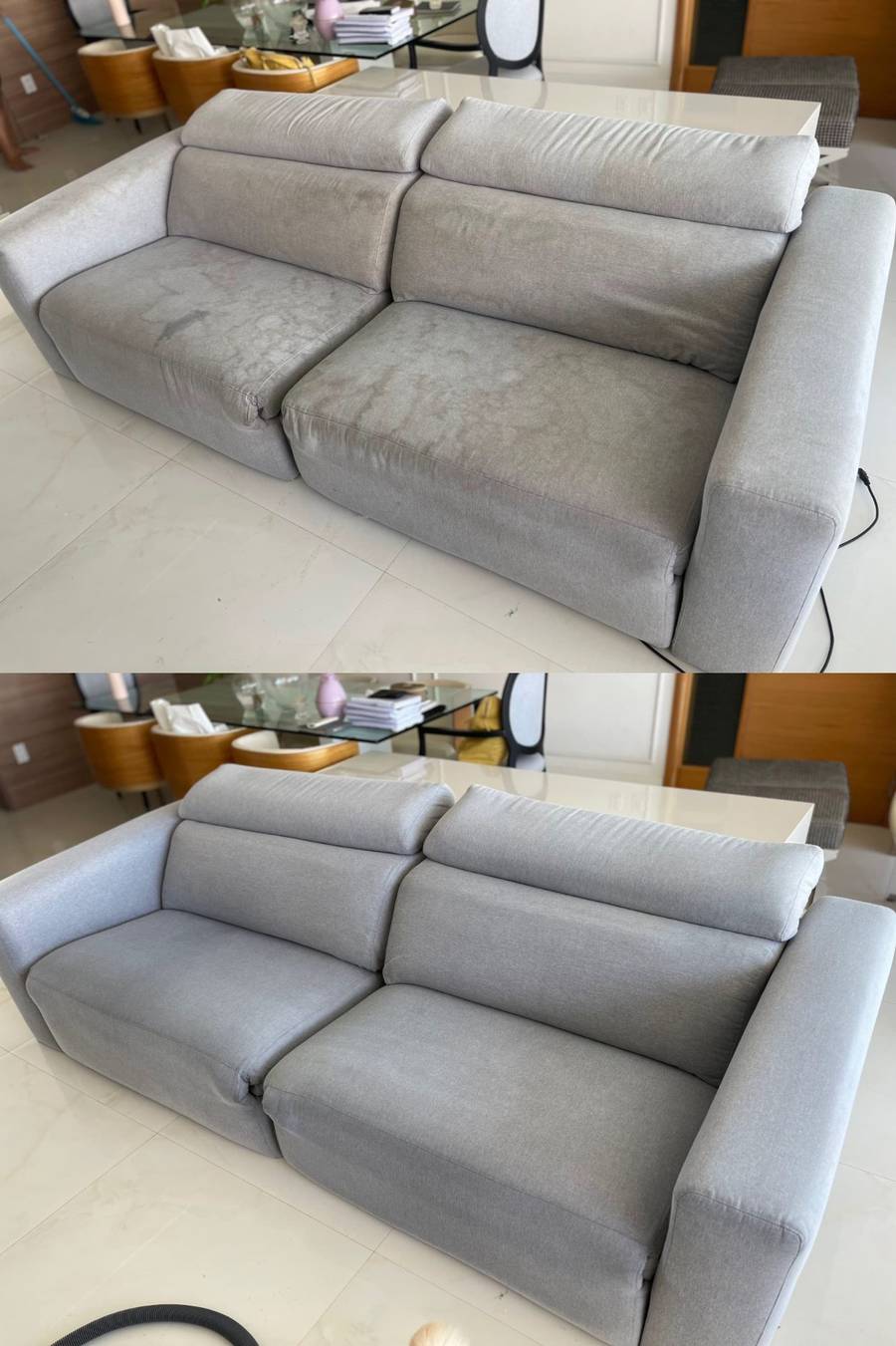 Lavagem de sofá em Aracaju antes e depois
